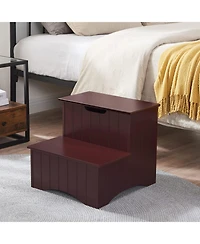 Kings Brand Furniture 2 Step Wooden Step Stool with Hidden Storage for Adults or Kids, Dog Stairs