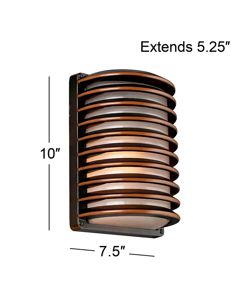 John Timberland Modern Industrial Outdoor Wall Lights Fixtures Set of 2 Rubbed Bronze 10" Frosted Glass for Exterior House Porch