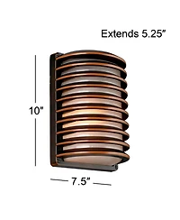 John Timberland Modern Industrial Outdoor Wall Lights Fixtures Set of 2 Rubbed Bronze 10" Frosted Glass for Exterior House Porch