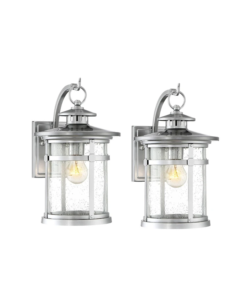 Franklin Iron Works Callaway Modern Industrial Outdoor Wall Light Fixtures Set of 2 Chrome Metal 11 3/4" Clear Seedy Glass for Post Barn