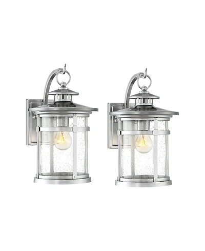 Franklin Iron Works Callaway Modern Industrial Outdoor Wall Light Fixtures Set of 2 Chrome Metal 11 3/4" Clear Seedy Glass for Post Barn