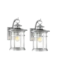 Franklin Iron Works Callaway Modern Industrial Outdoor Wall Light Fixtures Set of 2 Chrome Metal 11 3/4" Clear Seedy Glass for Post Barn