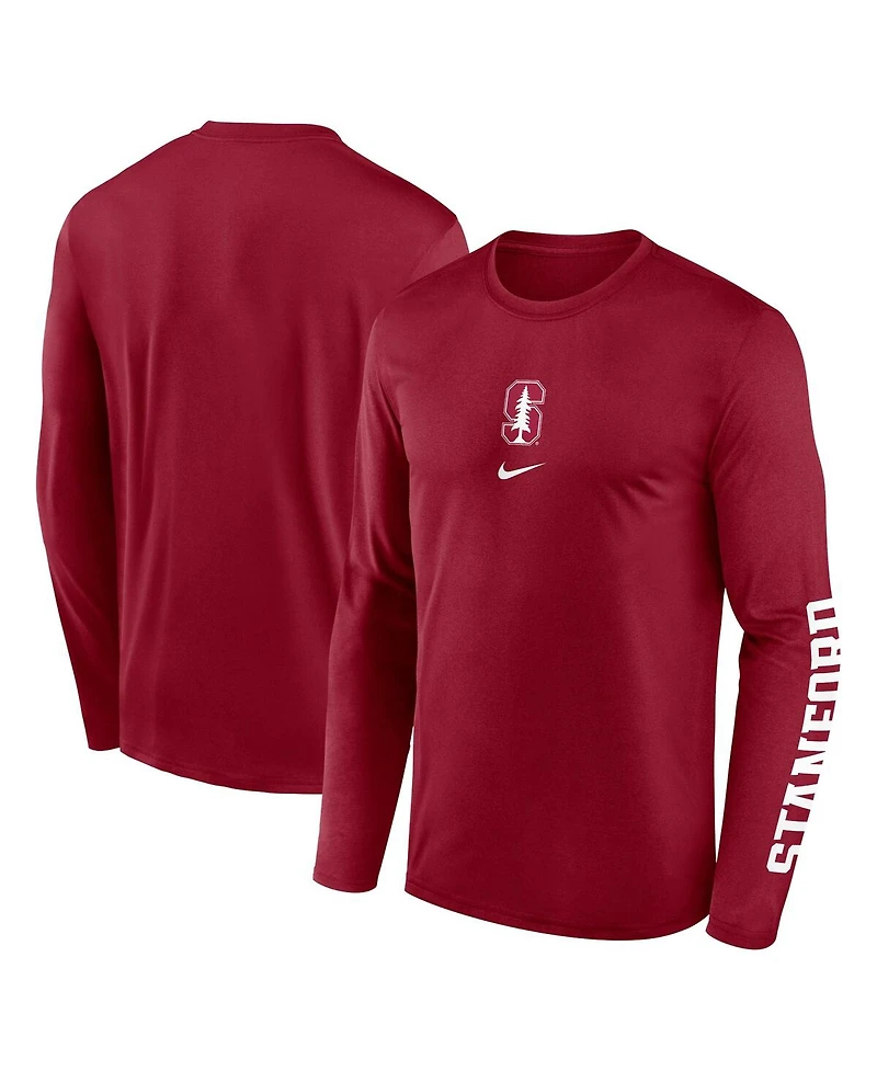 Nike Men's Cardinal Stanford Primetime Center Lockup Two-Hit Legend Performance Long Sleeve T-Shirt