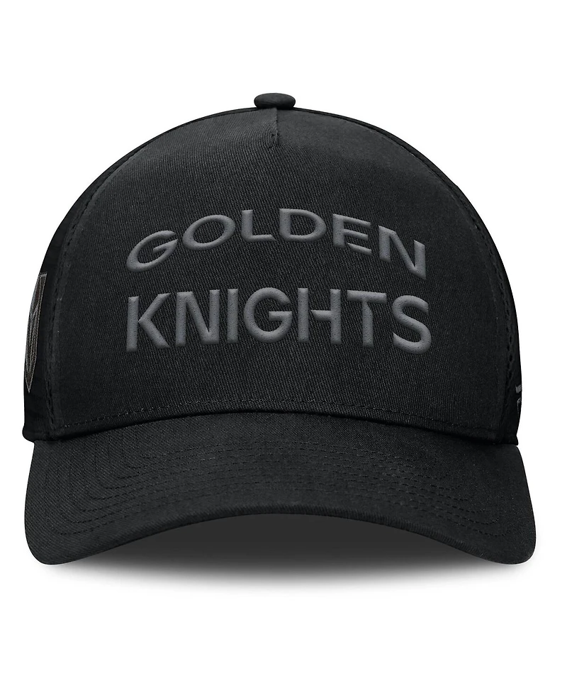Fanatics Men's Black Vegas Golden Knights Authentic Pro Road Stack Text A-Frame Adjustable Hat