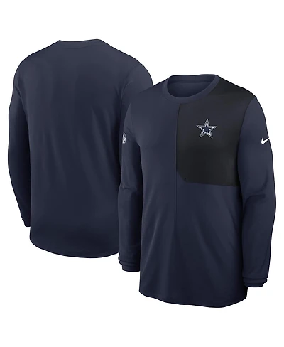 Nike Men's Navy Dallas Cowboys Sideline Coaches Uv Performance Long Sleeve T-Shirt