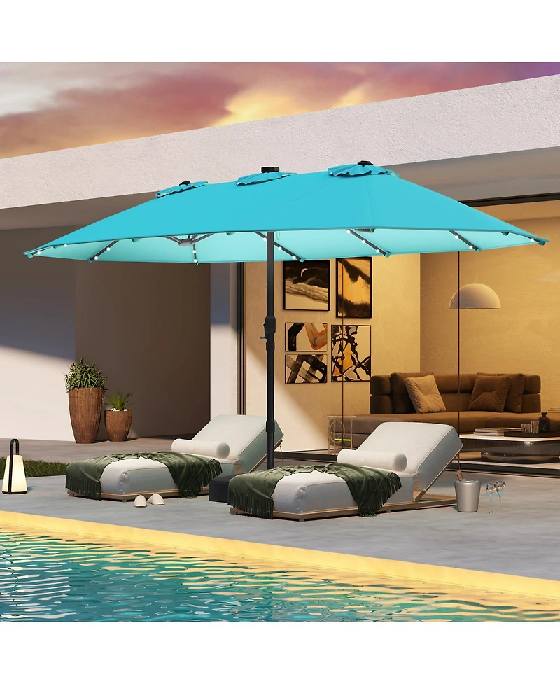15 Feet Double-Sided Patio Umbrella with 48 Led Lights-Turquoise