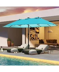 15 Feet Double-Sided Patio Umbrella with 48 Led Lights-Turquoise