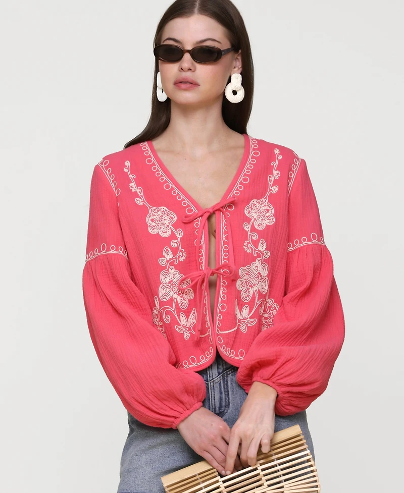 Avec Les Filles Women's Embroidered Peplum Jacket