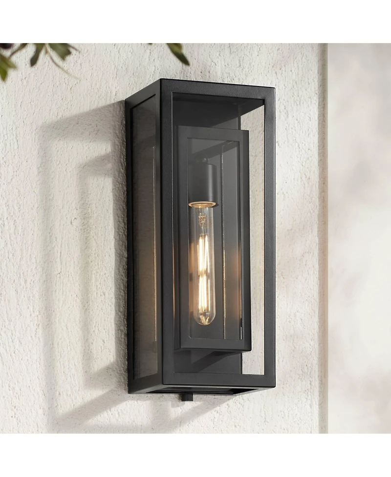 Possini Euro Design Double Box Modern Outdoor Wall Light Fixture Black Metal 16 1/2" Clear Glass for Post Exterior Barn Deck House Porch Yard Pat