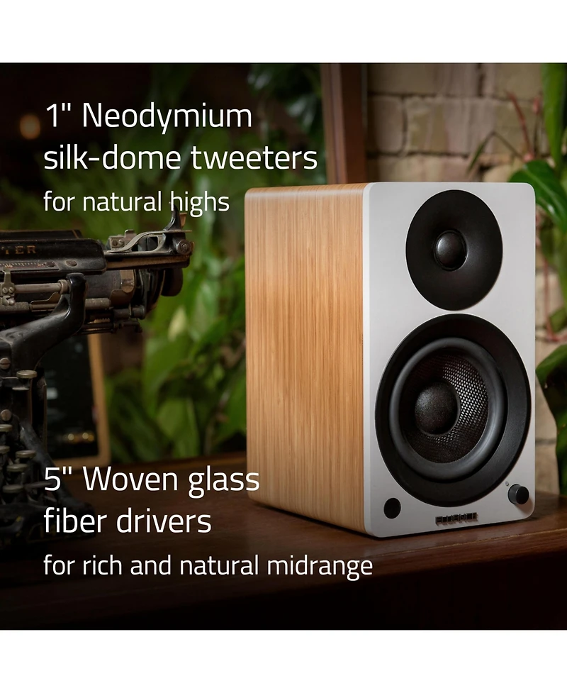 Fluance Ai41 Lucky Bamboo Powered 2.0 Stereo Bookshelf Speakers with 5" Drivers, 90W Amplifier for Turntable, Tv, Pc and Bluetooth 5 High Den