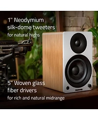 Fluance Ai41 Lucky Bamboo Powered 2.0 Stereo Bookshelf Speakers with 5" Drivers, 90W Amplifier for Turntable, Tv, Pc and Bluetooth 5 High Den