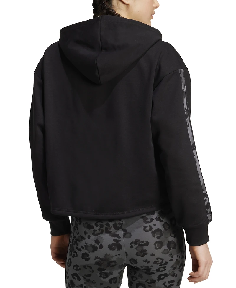 adidas Women's Animal-Print 3-Stripe French Terry Zip Hoodie