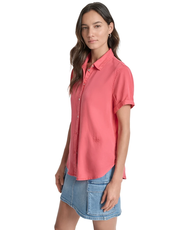 Dkny Jeans Women's Rolled-Sleeve Button-Up Shirt