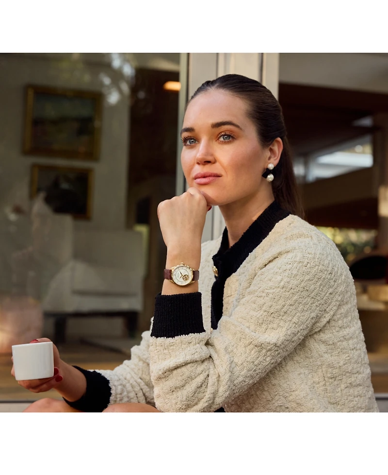 Bulova Women's Sutton Automatic Brown Leather Strap Watch 34.5mm