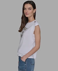 Karl Lagerfeld Paris Petite C'est La Vie Studded Top