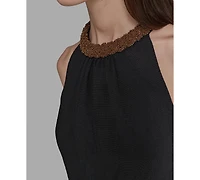 Karl Lagerfeld Paris Petite Beaded-Neck Floral-Graphic Dress