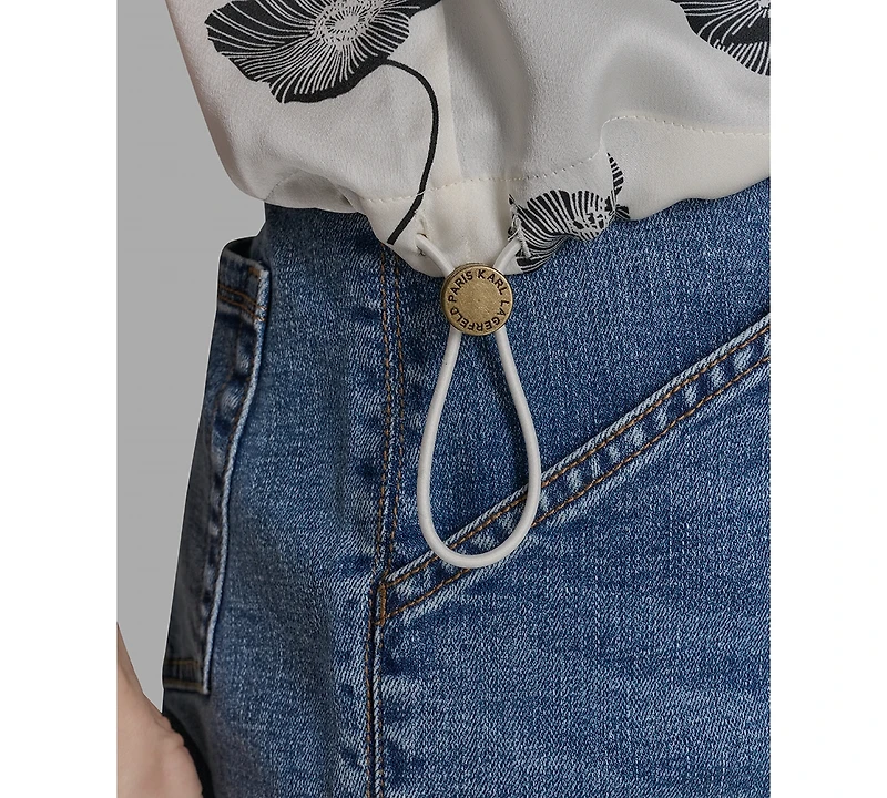 Karl Lagerfeld Paris Petite Floral-Print Drawcord-Hem Blouse