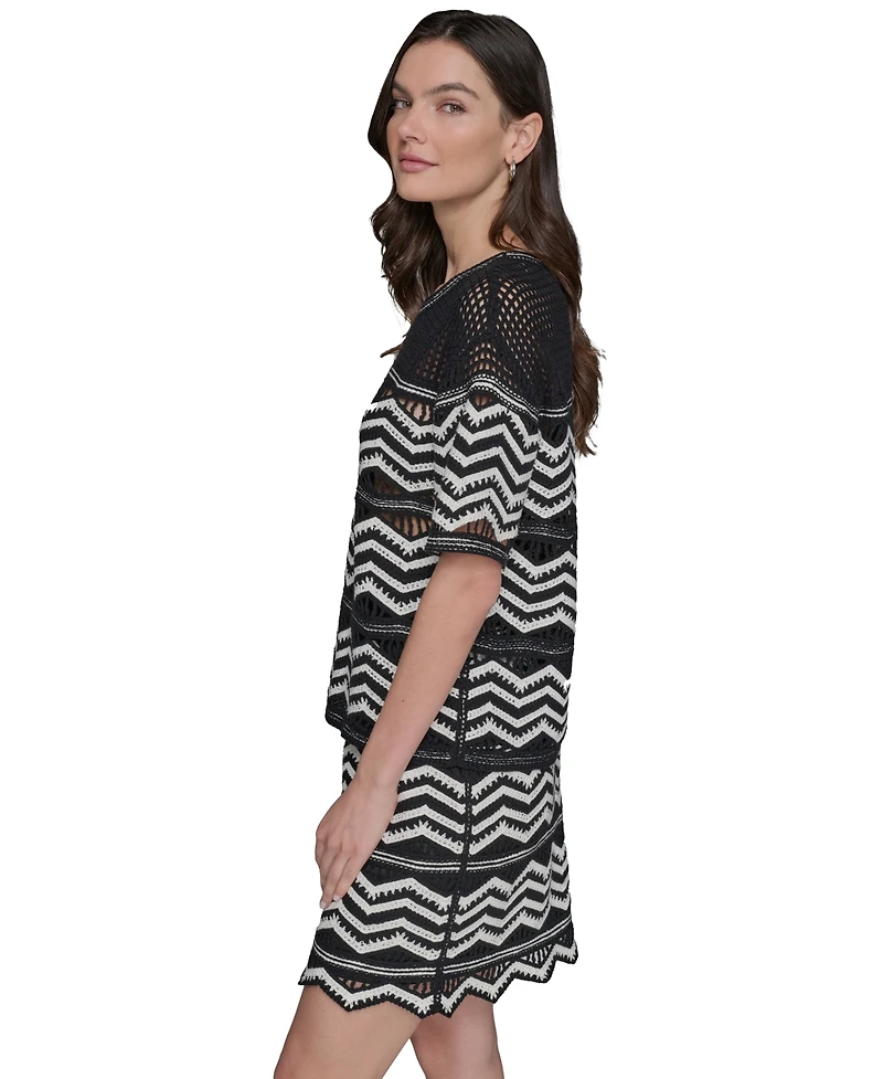 Karl Lagerfeld Paris Women's Short-Sleeve Chevron Knit Sweater Dress