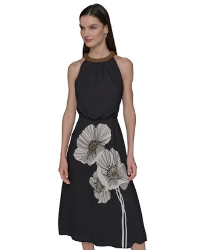 Karl Lagerfeld Paris Beaded Neck Floral Graphic Dress 2p 16