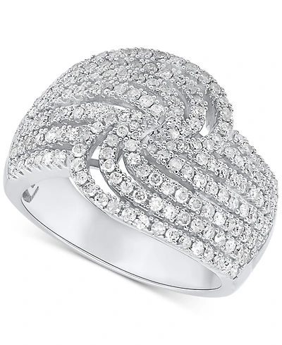 Diamond Multirow Swirl Statement Ring (1 ct. t.w.) Sterling Silver