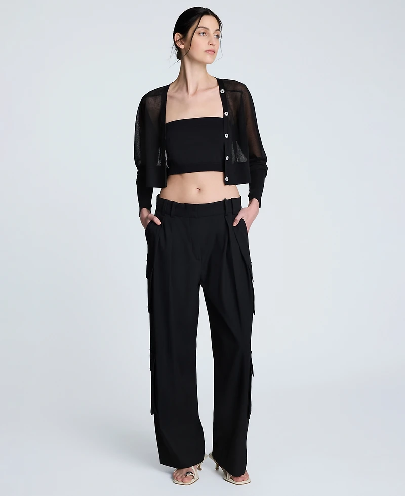 Kenneth Cole Women's Sheer Saddle-Shoulder Cropped Cardigan