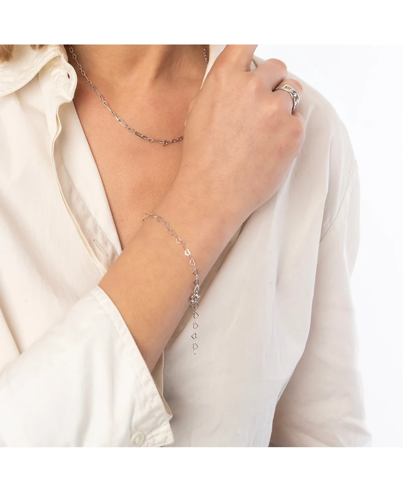 Spero London Love Heart Sterling Silver Chain Bracelet