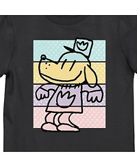 Dog Man Girls Character Outline Youth Black Crew Neck Short Sleeve T-shirt-xxl