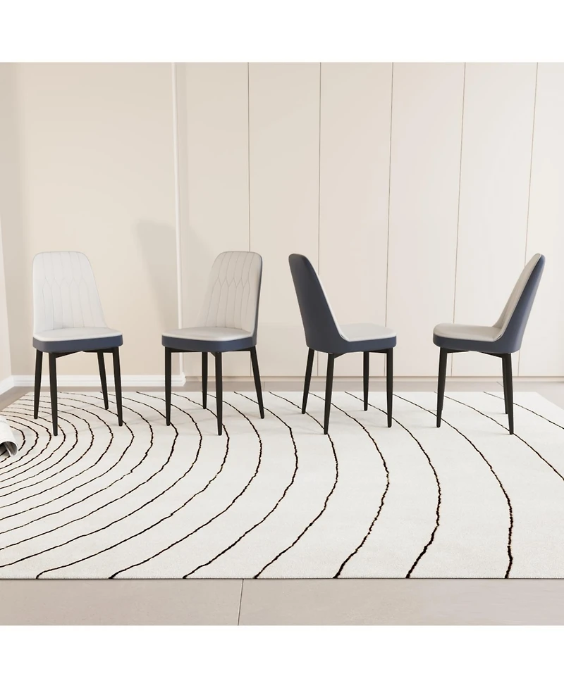 Set of 4 White and Blue Modern Pu Leather Dining Chairs with Metal Legs