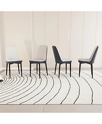 Set of 4 White and Blue Modern Pu Leather Dining Chairs with Metal Legs