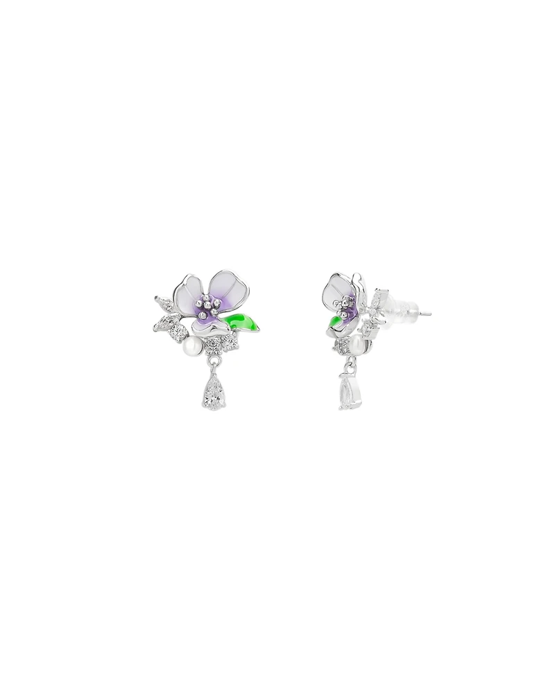 Spero London Pansy Violet Floral Earring in Sterling Silver