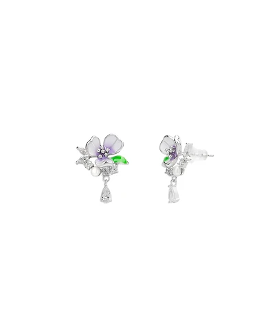 Spero London Pansy Violet Floral Earring in Sterling Silver