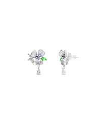 Spero London Pansy Violet Floral Earring in Sterling Silver