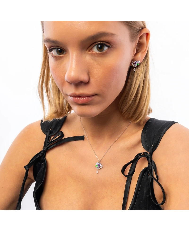 Spero London Pansy Violet Floral Earring in Sterling Silver