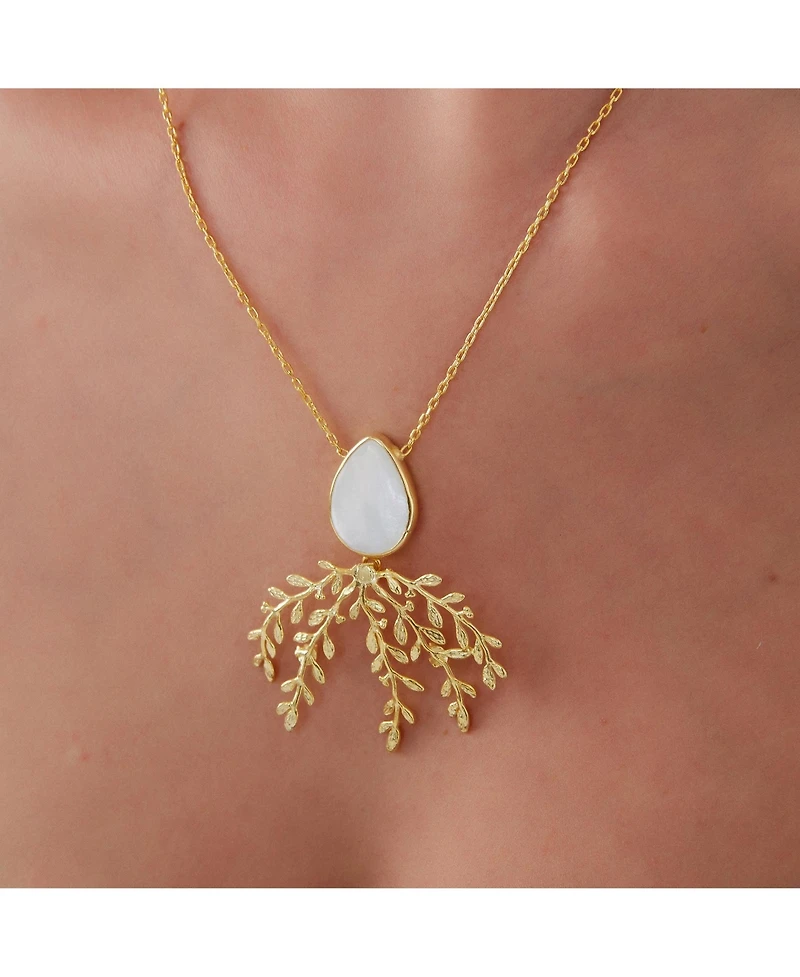 Spero London Mother Of Pearl Olive Branch Sterling Silver Necklace