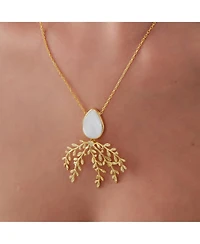 Spero London Mother Of Pearl Olive Branch Sterling Silver Necklace