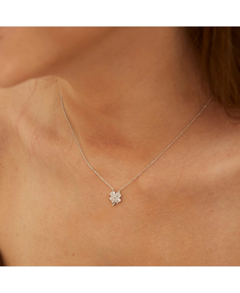Spero London Four Leaf Clover Sterling Silver Necklace - White