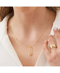 Spero London Sterling Silver Jewelled Safety Pin Necklace With Beaded Chain