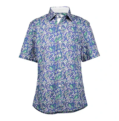 Elie Balleh Big Boys Blue Paisley Slim Fit Short Sleeve Shirt