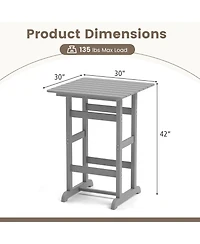 30 Inch Square Bar Table Dining Table with Slatted Tabletop for Poolside-Gray