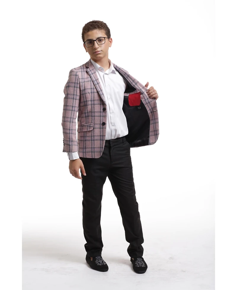 Elie Balleh Boys Pink Slim Fit Plaid Jacket