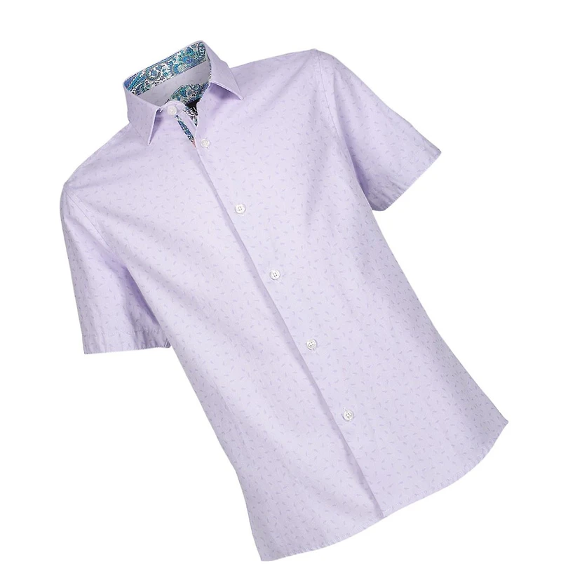 Elie Balleh Big Boys Lavender Solid Pink Jacquard Slim Fit Short Sleeve Shirt