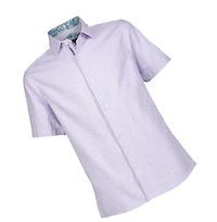 Elie Balleh Big Boys Lavender Solid Pink Jacquard Slim Fit Short Sleeve Shirt