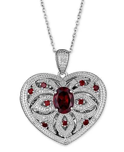 Garnet (2-3/4 ct. t.w.) & Diamond (1/10 ct. t.w.) Heart 18" Pendant Necklace in Sterling Silver