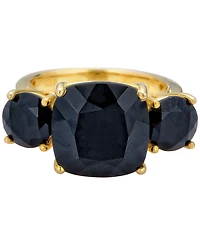 Black Onyx Cushion & Round Triple Stone Statement Ring in 14k Gold-Plated Sterling Silver