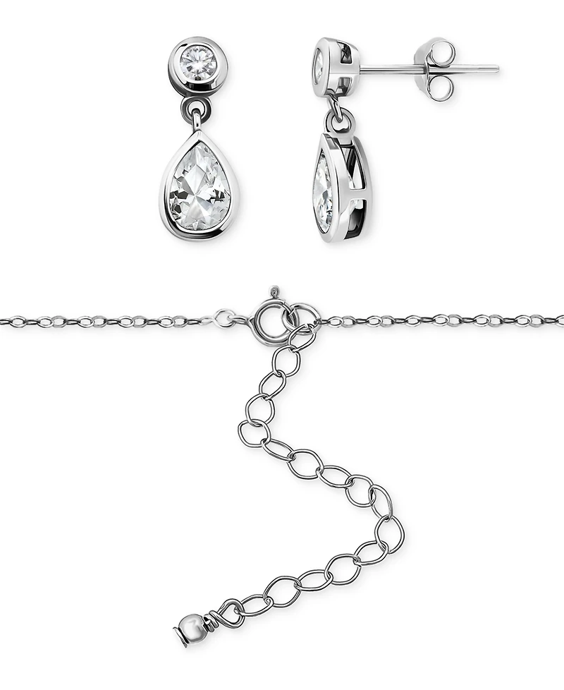 Giani Bernini 2-Pc. Set Cubic Zirconia Pear & Round Pendant Necklace Drop Earrings Sterling Silver, Exclusively at Macy's