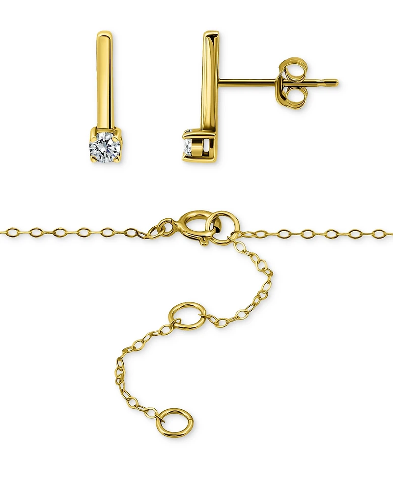Giani Bernini Cubic Zirconia Bar Statement Necklace & Drop Earrings Set 18k Gold over Sterling Silver (also Silver), Exclusively at Mac