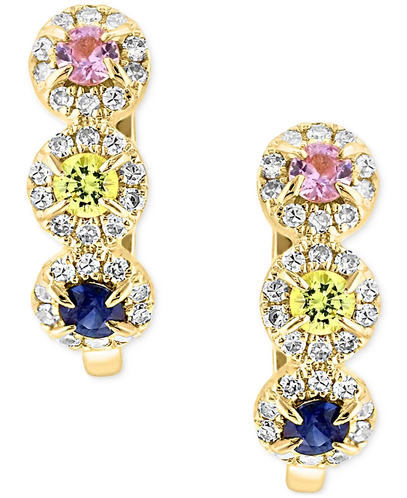 Lali Jewels Multi-Sapphire (1/3 ct. t.w.) & Diamond (1/5 ct. t.w.) Hoop Earrings in 14k Yellow Gold