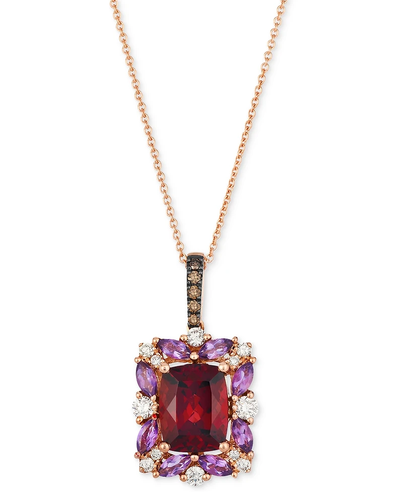 Le Vian Pomegranate Garnet (2-3/8 ct. t.w.), Grape Amethyst (3/8 ct. t.w.) & Diamond (1/4 ct. t.w.) Halo Adjustable 20" Pendant Necklace in 14k Rose G