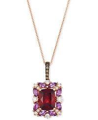 Le Vian Pomegranate Garnet (2-3/8 ct. t.w.), Grape Amethyst (3/8 ct. t.w.) & Diamond (1/4 ct. t.w.) Halo Adjustable 20" Pendant Necklace in 14k Rose G