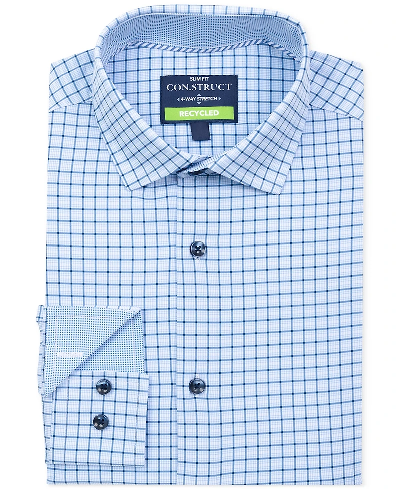 Men's Slim Fit Square Plaid 4-Way Stretch Performance Dress Shirt